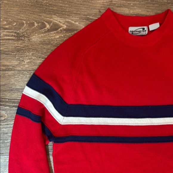Obermeyer Men's Size Medium Red Black/Dark Navy and White Striped Sweater - Picture 5 of 14